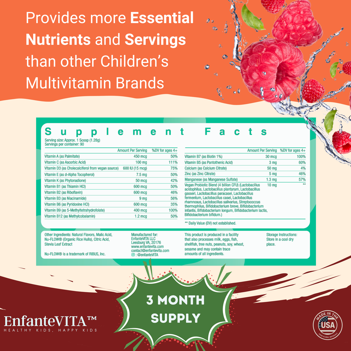 Children’s Vegan Complete Multivitamin with Probiotics (90 day supply) Raspberry