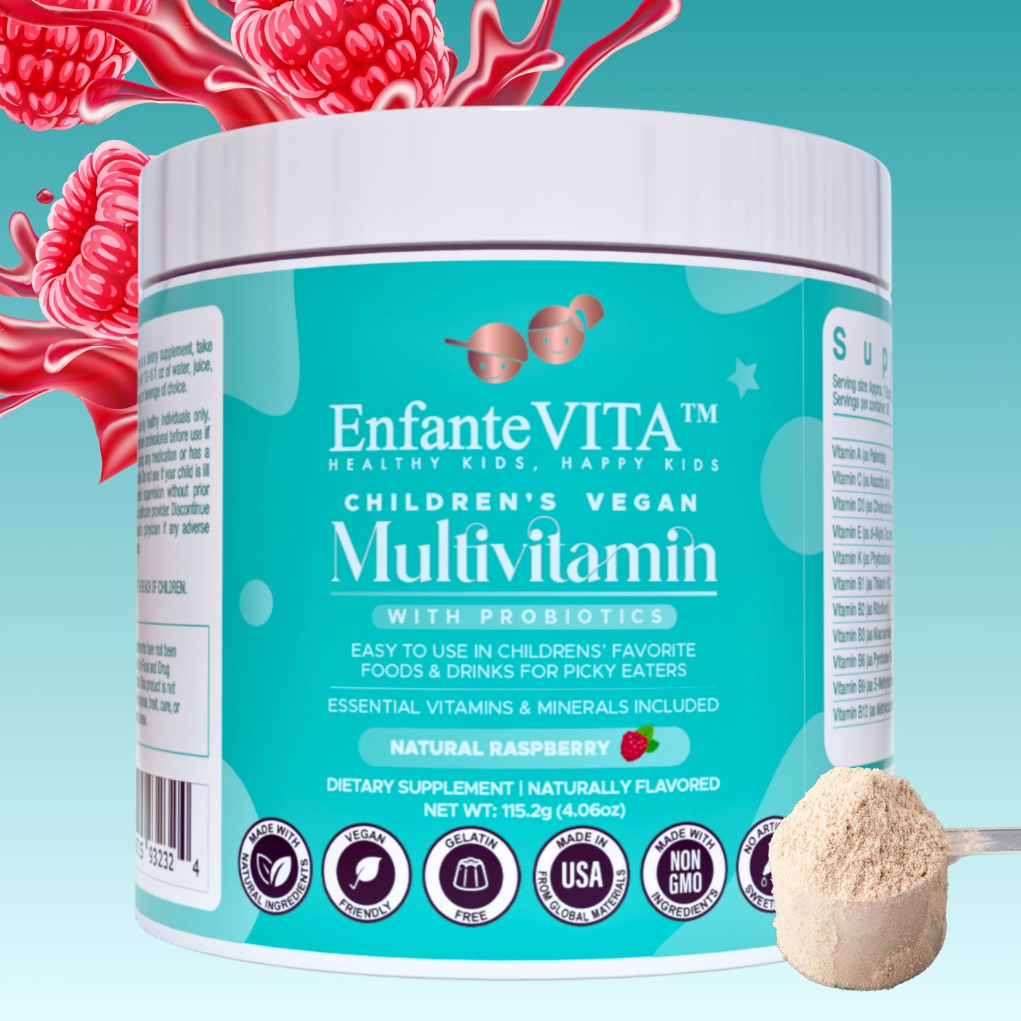 Children’s Vegan Complete Multivitamin with Probiotics (90 day supply) Raspberry - EnfanteVITA®