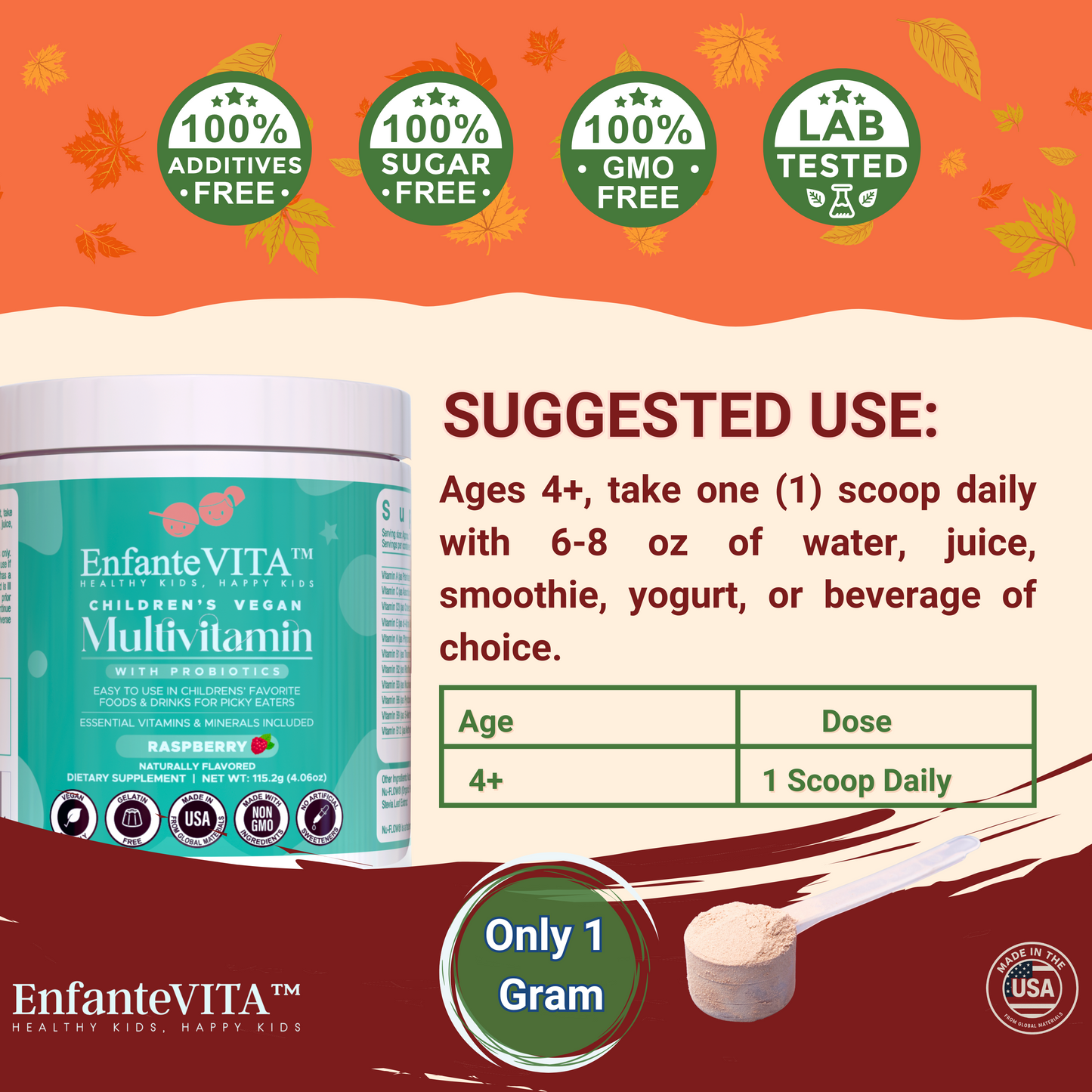 Children’s Vegan Complete Multivitamin with Probiotics (90 day supply) Raspberry