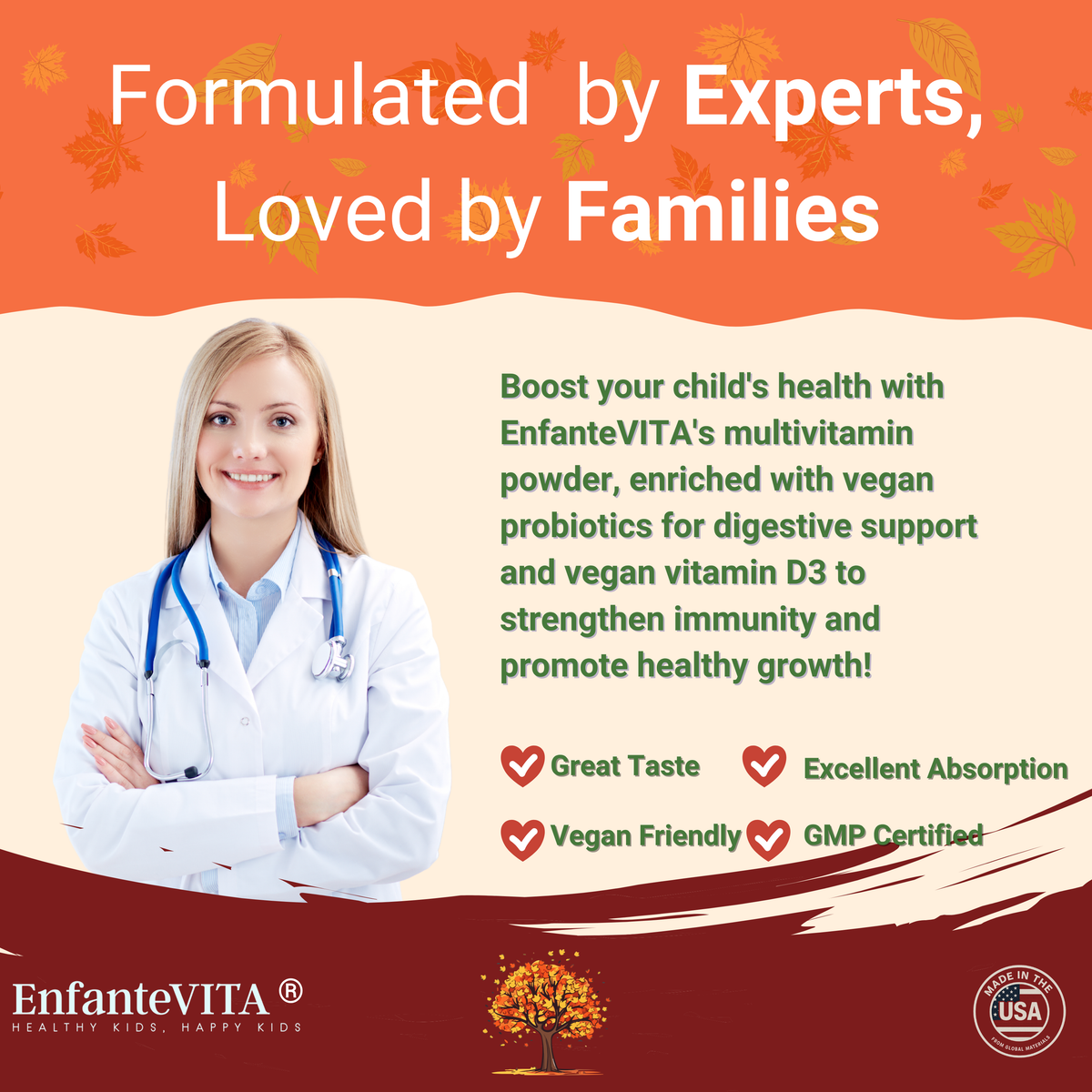 Children's Vegan Multivitamin Powder with Probiotics – Raspberry (90-Day Supply)
