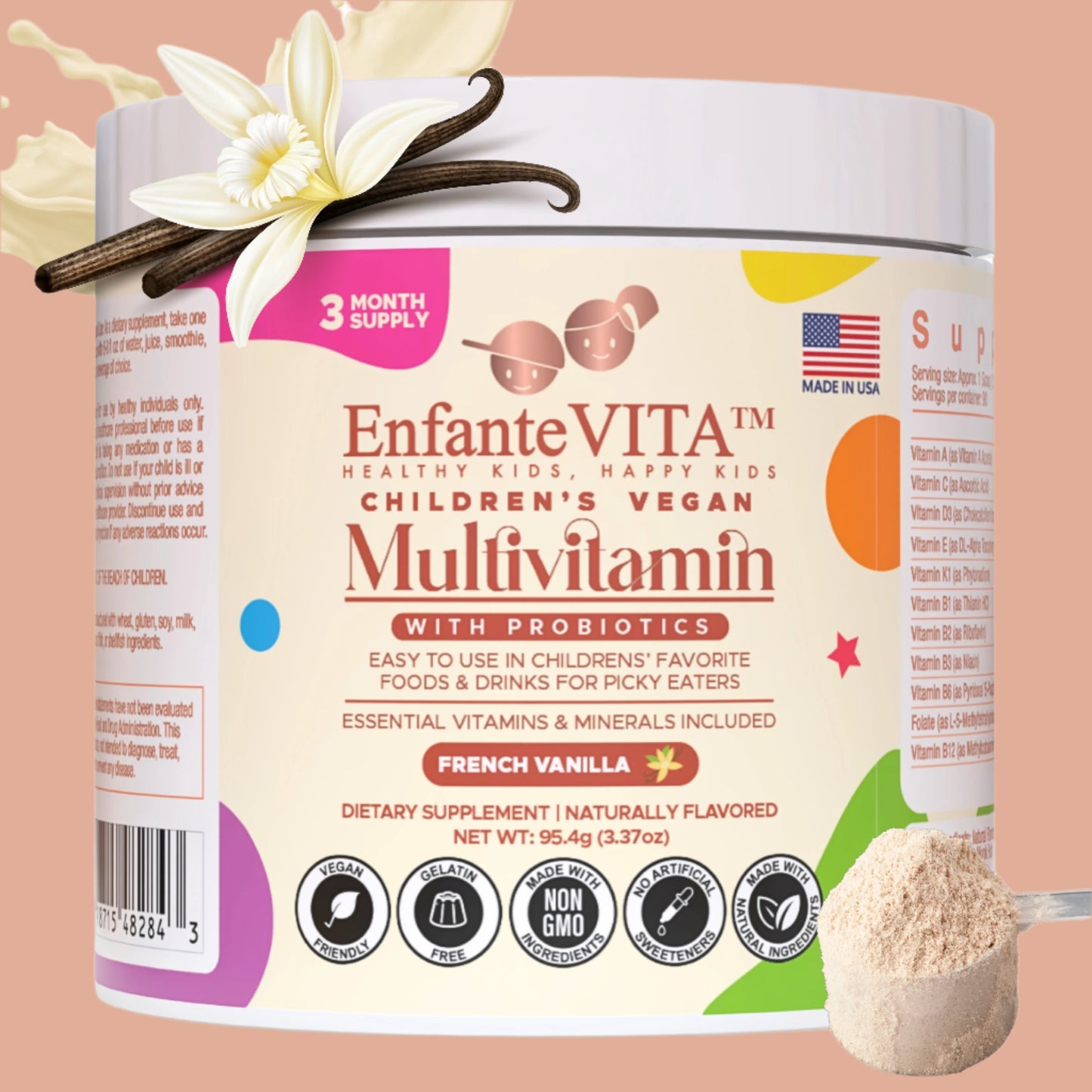 COMING SOON! Children’s Vegan Complete Multivitamin with Probiotics (90 day supply) French Vanilla